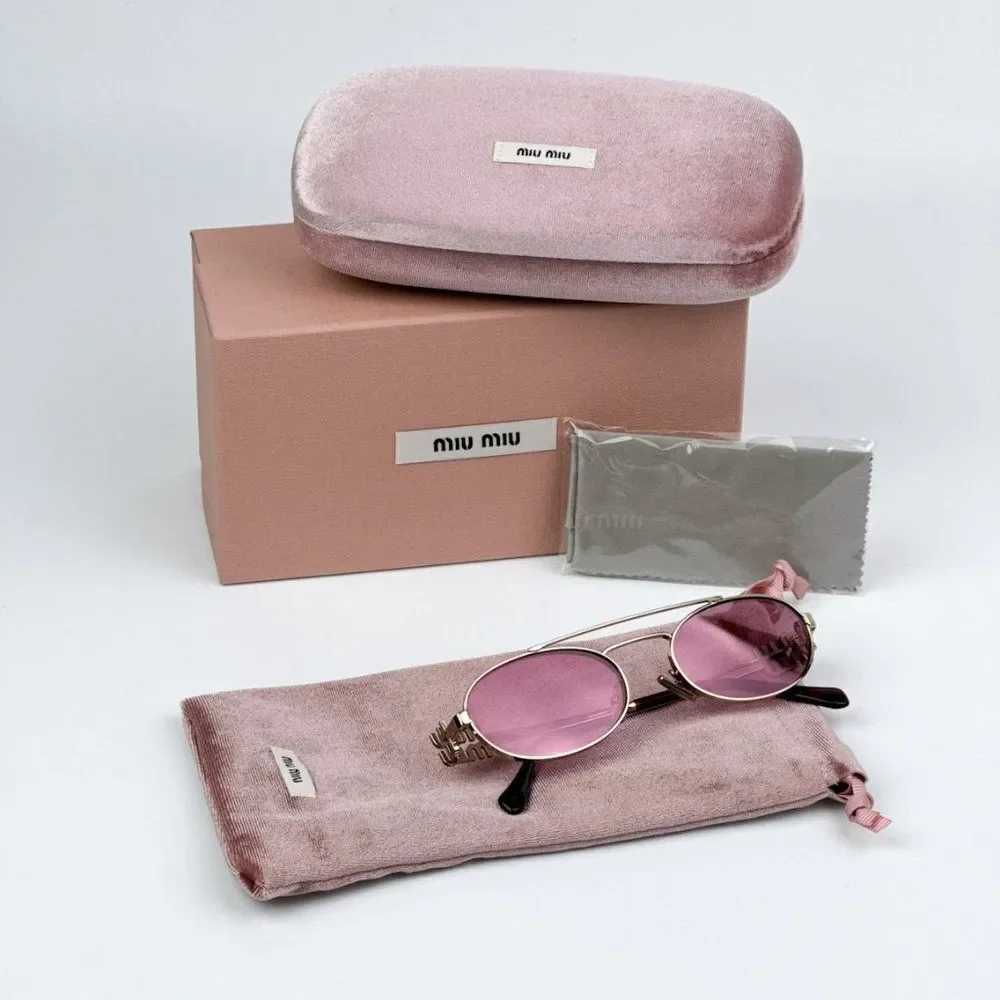 NEW Miu Miu MU54ZS ZVN50D Pale Gold Pink Mirror Silver Pilot Unisex Sunglasses - Picture 11 of 11
